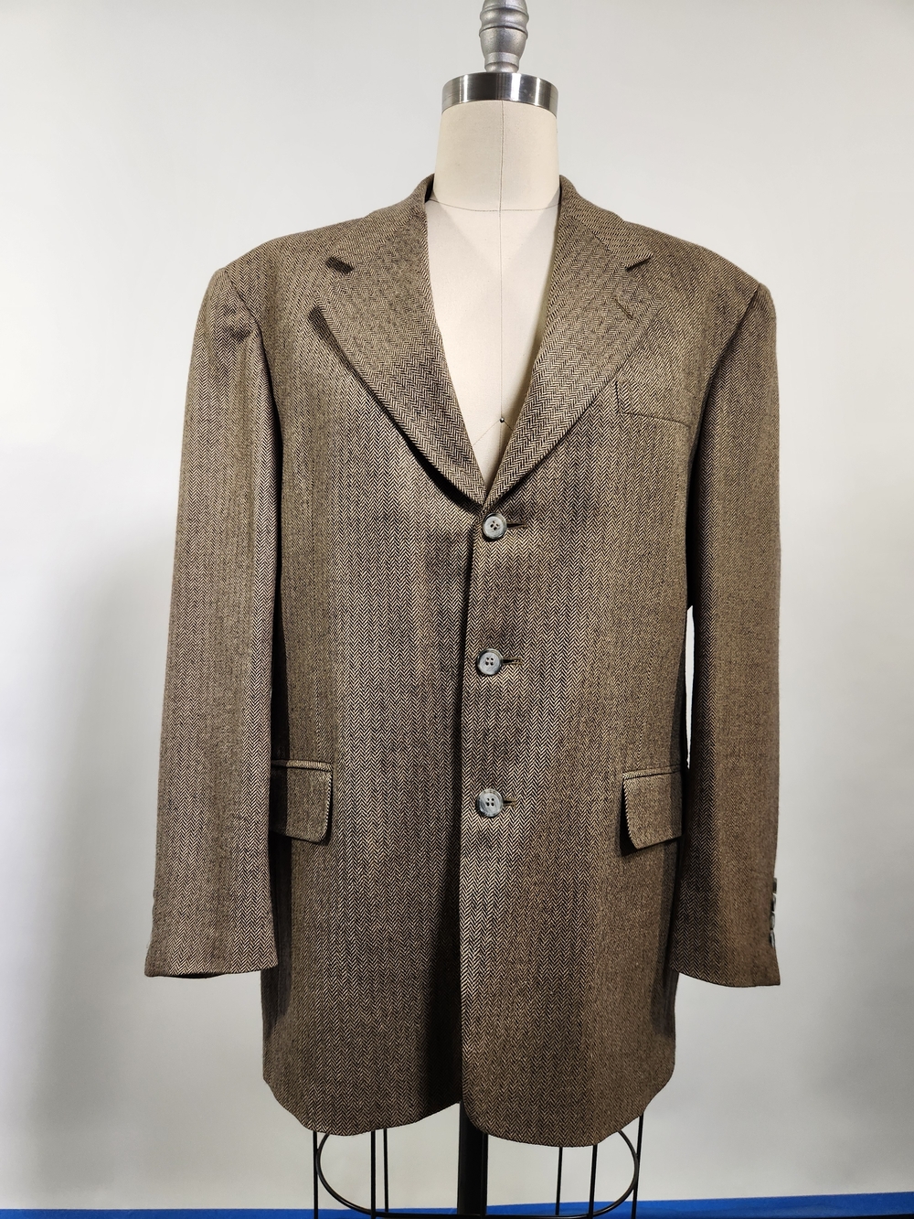 Gianfranco Ruffini Italian Classic Brown Herringbone Wool Blazer